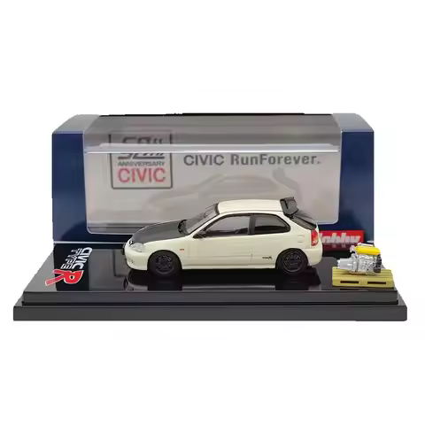 Hobby Japan 1/64 Scale Civic TYPE R (EK9) With Engine Display Model HJ642016EW White Diecast Toys Ca