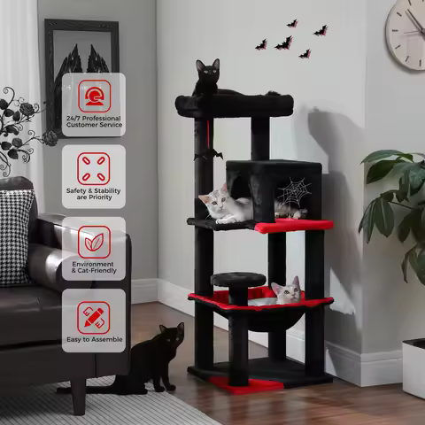 116cm 4-Tier Gothic Cat Tree Tower for Indoor Cats with Sturdy Metal Frame, Hammock, Condo, Perch, a