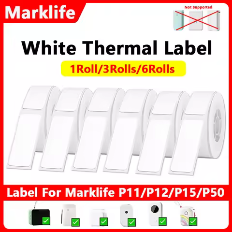 Marklife White Thermal Label 1/3/6Rolls Adhesive Sticker Paper Compatible With P15 P12 P11 D30 Q30 M
