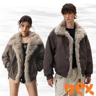 FAUX FUR COLLAR JACKET V2 Choco Brown Bare Suede Cotton FUR Lining - NEX NJK7