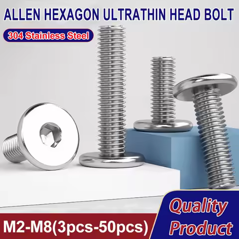 3pcs-50pcs CM 304 A2-70 Stainless Steel Hex Hexagon Socket Ultra Thin Flat Wafer Allen Head Bolt Scr