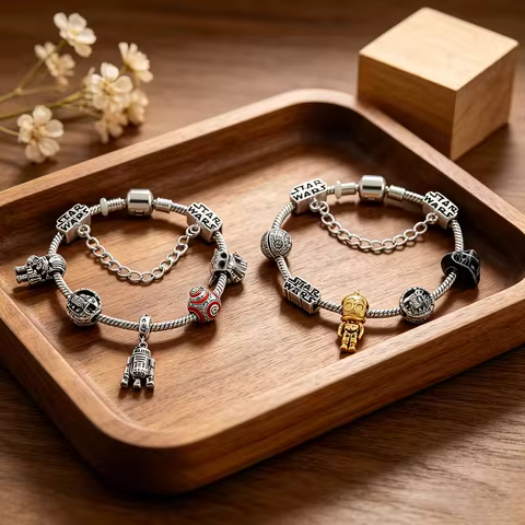 Star Wars Charm Bracelet Silver Plated with BB-8 R2D2 Death Star DIY Beads for Women Men Jewelry Gif