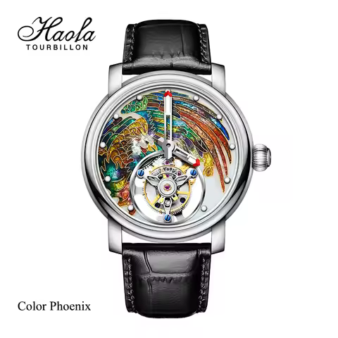 Haofa Enamel Carp Manual Tourbillon Mechanical Watch Man Skeleton Fashion Cloisonne Flying Tourbillo