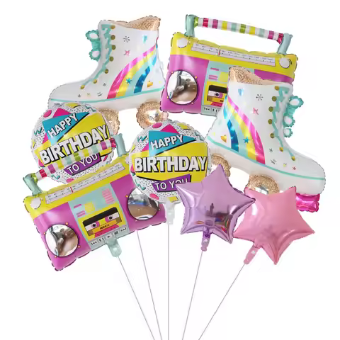 1 Set Radio Roller Skates Foil Helium Balloons For 80s 90s Happy Birthday Party Decorations Inflatab