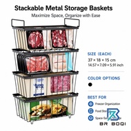 Black Stackable Chest Freezer Storage Baskets, Bottom Pull Design Food Organizer For 5 Cu.Ft / 1.8M 