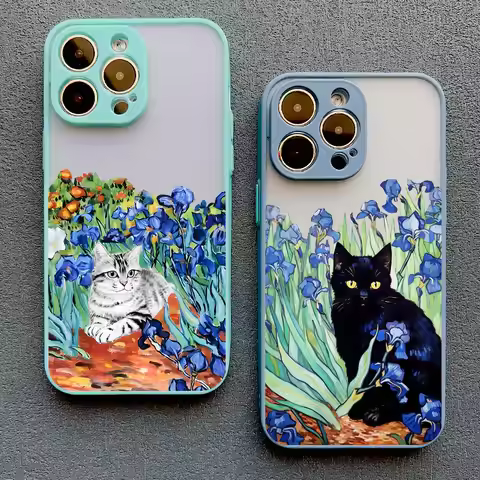 Claude Monet Funny Cat Art Phone Case For iPhone 14 15 Pro Max Plus 16 11 12 13 Pro Max Mini X XR XS