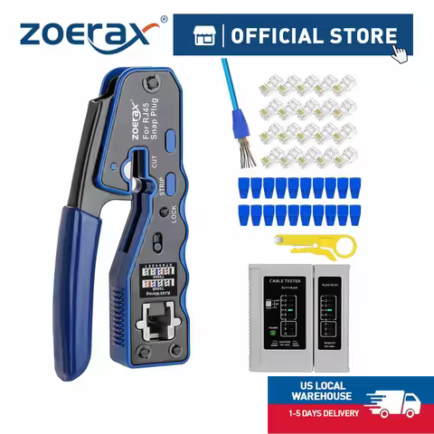 ZoeRax RJ45 CAT6 CAT5E Crimp Tool Kit Pass Through Ethernet Crimper for Cat5e Cat6 8P8C Modular Conn