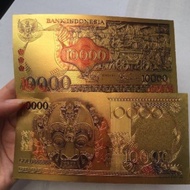 UANG KUNO/ SOUVENIR GOLD FOIL 10.000 BARONG/ 10RB BARONG TAHUN 1975 (