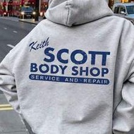 เสื้อสเวตเชิ้ตผู้หญิงพลัสไซส์ Scott Body Shop Service And Repair Graphic, เสื้อสเวตเชิ้ตลำลองทรงหลวม