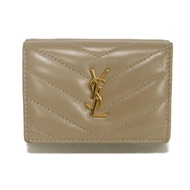 二手 SAINT LAURENT PARIS Cassandra Origami 迷你錢包，絎縫，按扣閉合，可折疊，卡包，零錢包，YSL，灰褐色，三折錢包，668274 AAA44 1722