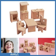 [Dolity1] Beech Wooden Doll House Living Room Bathroom Kitchen Dining Room Bedroom