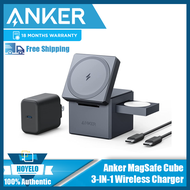 Anker Magnetic Rubik's Cube 【Made For Magesafe】Magnetic Suction Wireless Charger  3-in-1 Suitable for Apple iPhone14/13/12 Series Apple Watch Airpods Earphone Magsafe Stand