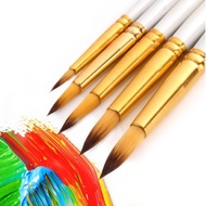 5pcs/pack Nylon Watercolor Gouache Acrylic Painting Brush Golden Tube White Rod Pointed Flat Head