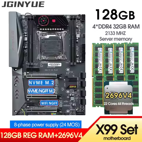X99 C612 chip Motherboard Combo Kit Xeon E5 2696 V4 CPU LGA 2011-3 4*32GB=128GB DDR4 RAM Memory Kit 