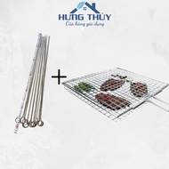 Combo of thin box tongs + 5 stainless steel meat skewers 60cm long for grilling meat and grilling ou