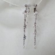 花草風　水晶珍珠　施華洛世奇元素　夾式 耳環 (一對)