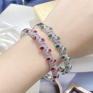 Full Diamond Colorful Gem Bracelet New Style Emerald Ruby Mozambique Micro-Inlaid Bracelet Bracelet 