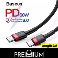 BASEUS Cafule 2M Type C to Type C USB C Super Fast Charge  Nylon Braided Cable Support PD 60W QC3.0 3A Quick Charge Compatible with iP 11 Pro Max Samsung S22 S21 S20 plus ultra Note 10 S10 Plus S10e S10 S9 Note 9 S9 Plus Note 8 Huawei Mate 30 Pro P40