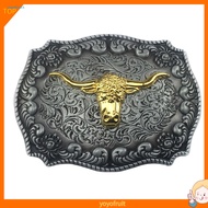 YOF  Vintage Western Cowboy Golden Long Horn Bull Head Floral Zinc Alloy Belt Buckle