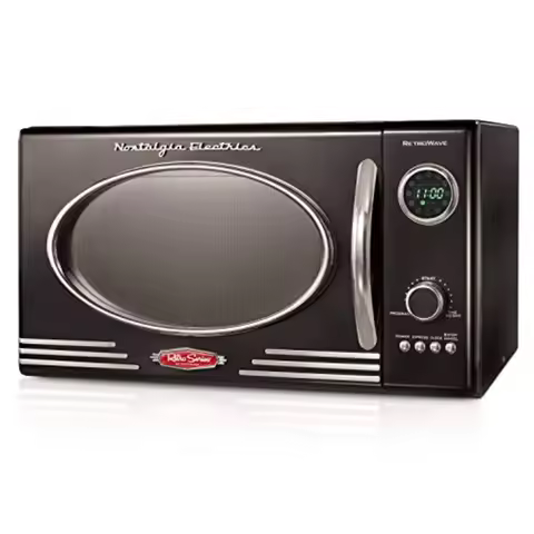 Retro 0.9 Cubic Foot 800-Watt Countertop Microwave Oven with 5 Power Levels and 12 Cook Settings LED