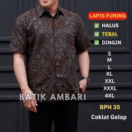 Batik Pria Lapis Furing Lengan Pendek Standar dan Jumbo Katun Warna Burgundy Batik Ambari BPH 65