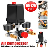 90-120PSI Air Compressor Pressure Switch Manifold Regulator Gauges 220-380V Aluminum Alloy Bracket
