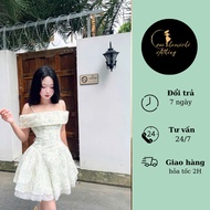 Eva hamichi off-the-shoulder party dress with flowing lace flowers and super pretty form