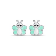 SK Jewellery Bubbly Butterfly Green Buddies 10K White Gold Earrings