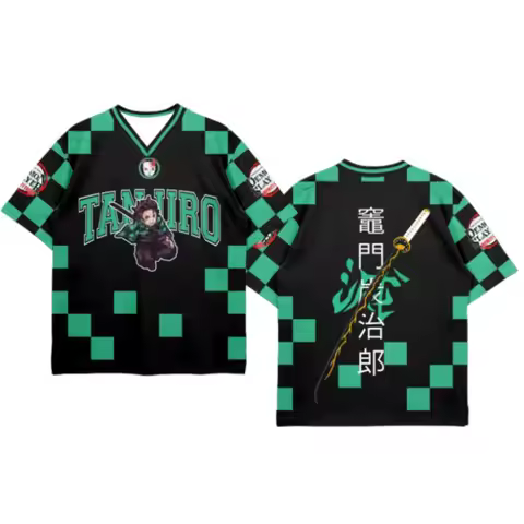 Summer 2026 Demon Slayer Tanjiro Kamon "Haori Plaid" 3D Printed Breathable Quick-drying T-shirt for