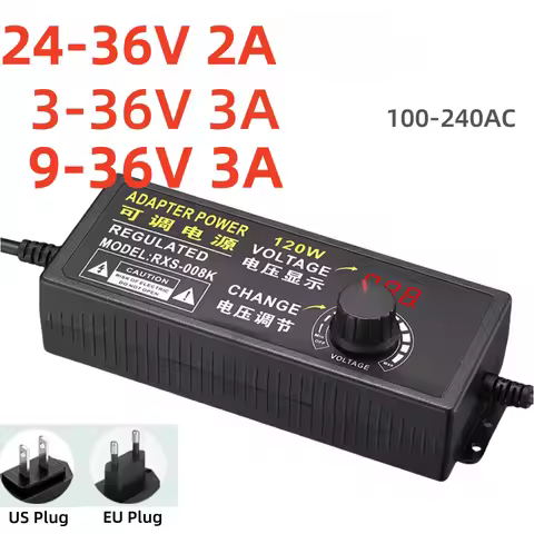 AC to DC9V-36V3A Adjustable Power Adapter 3-36V 3A 60W 120W Universal Adapter with Display Voltage R