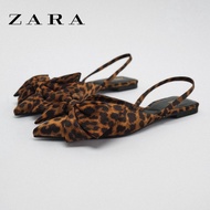 ZARA spring new flat women's shoes leopard print animal print slingback ballet shoes fashion bow all-match