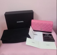 限時優惠！Chanel 粉紅色wallet on chain pink woc  羊皮 粉紅扣