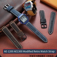 Vintage Crazy Horse Leather Watch Strap 18mm for Casio AE-1200WH AE1300 Replacement Band