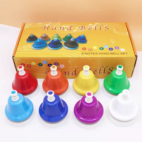 8 Notes Desk Hand Bells Coloroful Diatonic Hand Bell Musical Learning Teaching Percussion Instrumen 