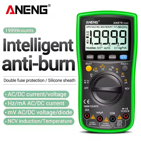 ANENG AN870 Profesional Digital Multimeter 19999 Counts True Rms AC/DC Voltage Current NCV Transisto