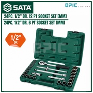 [SATA] 24PCS 1/2" DR. 12PT / 6PT Socket Set [MM] | Professional Metric Socket Set | 09060 / 09060-6
