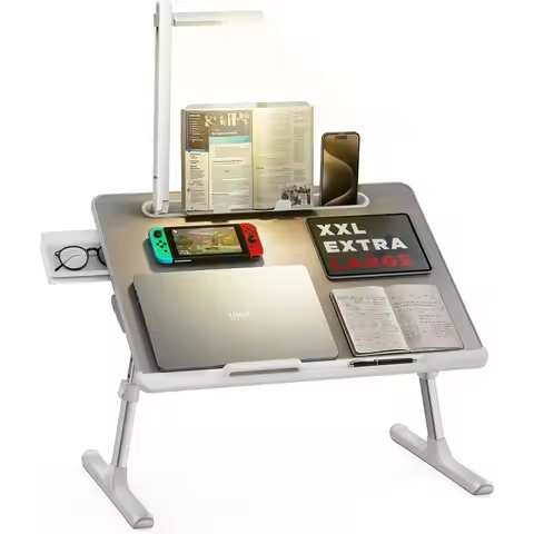 Laptop Bed Tray Table with LED Desk Lamp, Adjustable Bed Laptop Stand, Foldable Laptop Table
