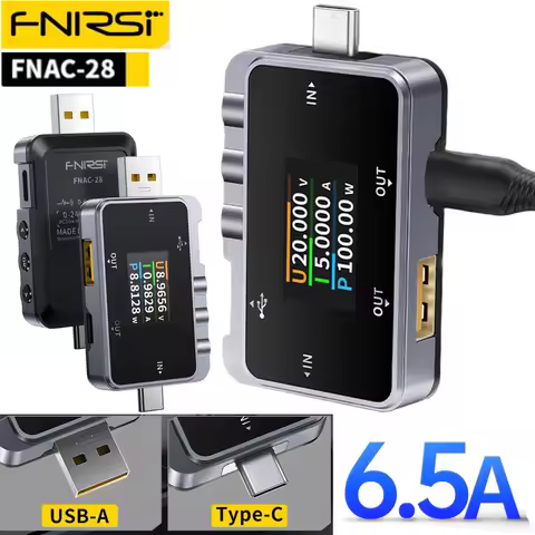 FNIRSI® FNAC-28 2-IN-1 Type-C USB Tester Digital Voltmeter Ammeter External 16 Bit ADC Chip Power Ba