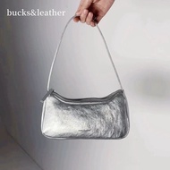 Jhgh Korean Niche bucks leather Underarm Bag Silver Bag 2025 New Style Portable Baguette Bag Shoulde