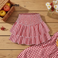 Lovito Women's Gingham Plate Buckle Cute Skirt L110AD476