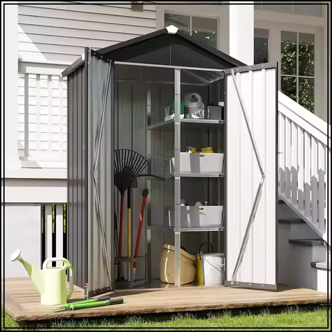 Vertical Outdoor Storage Cabinet 3.5x2 ft with Floor and Shelves Black