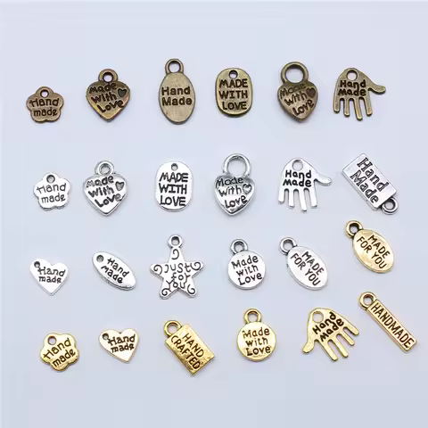 40pcs Metal Alloy 3 Colors Letter Florets Heart Hand Made Charms Made With Love Pendants For Jewelry