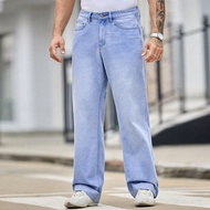 Men's Casual Light-Colored Cuffed Straight Leg Jeans, Suitable For Summer