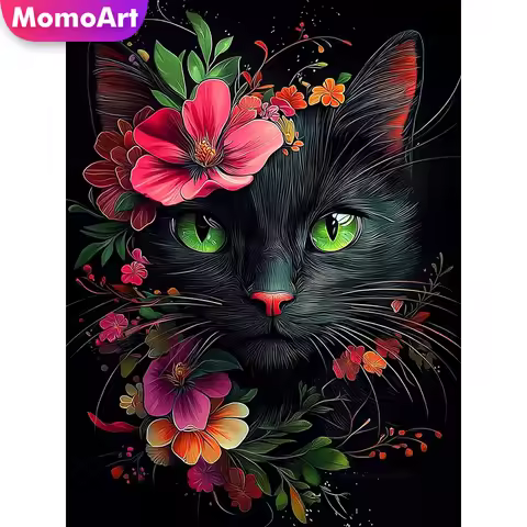Momoart Black Cat Diamond Painting Animal Suitable for Beginners DIY Full Square Round Diamond Mosai