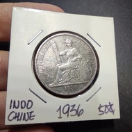 Republic Francaise Indo Chine Francaise Old Silver Coin 50 Cents Year 1936