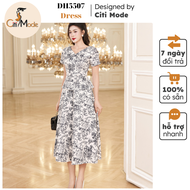 Đầm công sở CITI MODE FASHION thiết kế Đầm xòe peplum họa tiết cổ V tay cộc DH5507