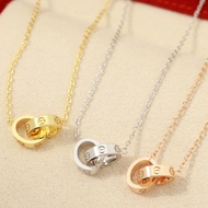 【High version 1: 1】Car LOVE series 18k gold double ring necklace AU750 ladies light luxury small col