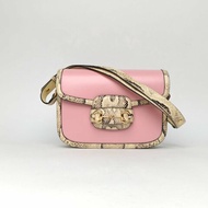 GUCCI 粉色牛皮蛇皮金扣Gucci1955馬銜扣/肩背包