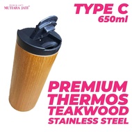 Mutiara Jati TYPE C Thermos Premium Teakwood Flask Stainless Steel 650ml Kayu Jati Air Panas Kopi Ja