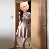 XIANENNI | Pure Color French Style A-Line Mini Skirt Summer Slim Fit Womens Dress Sweet Style Cotton